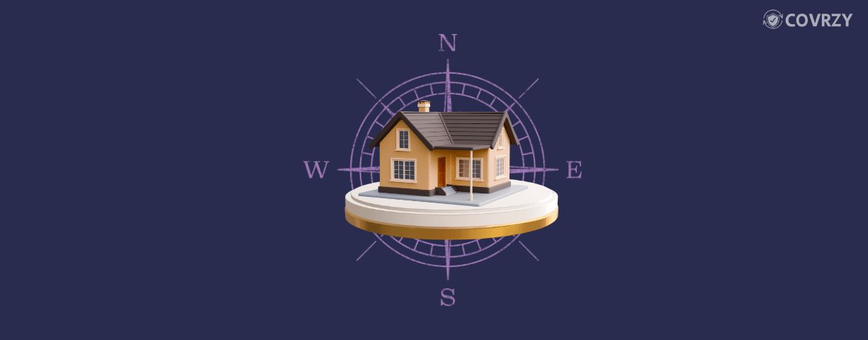 A miniature house with the background of a compass