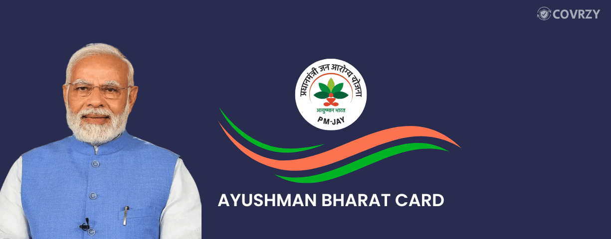 Indian Prime Minister Narendra Modi infront of Ayushman Bharat Card banner