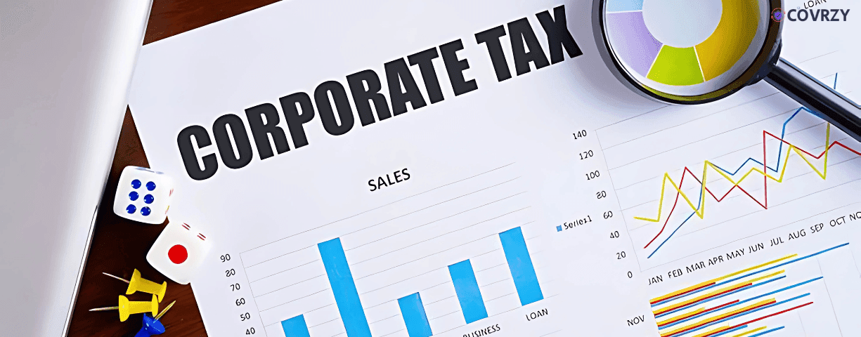 A bar graph sheet lying with the words corporate tax written on it
