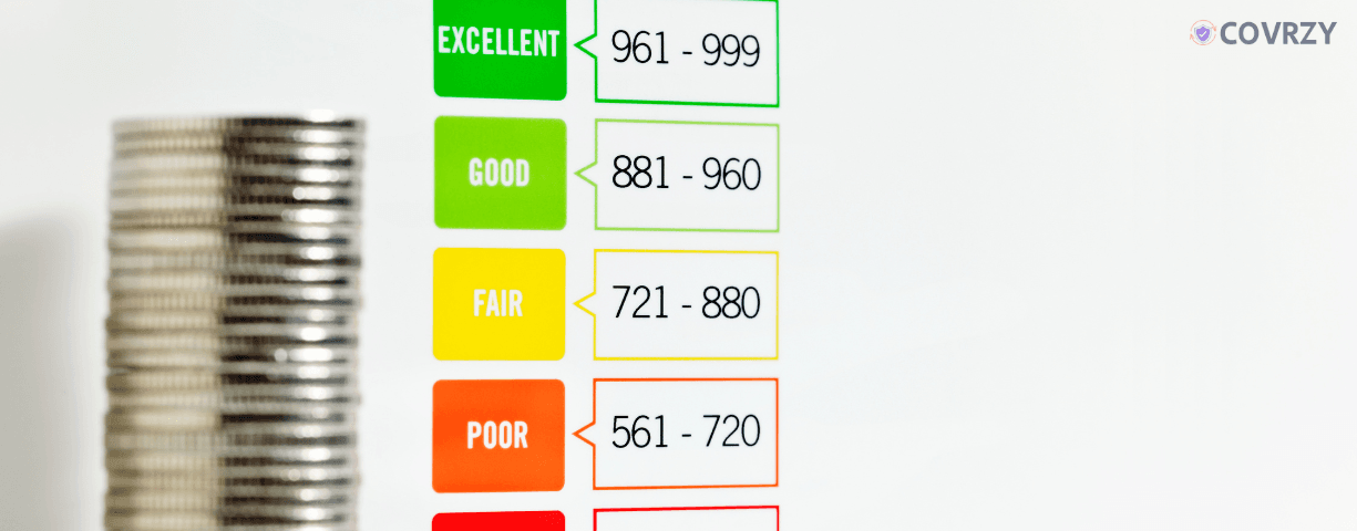 Few coins stacked besides CIBIL score rating